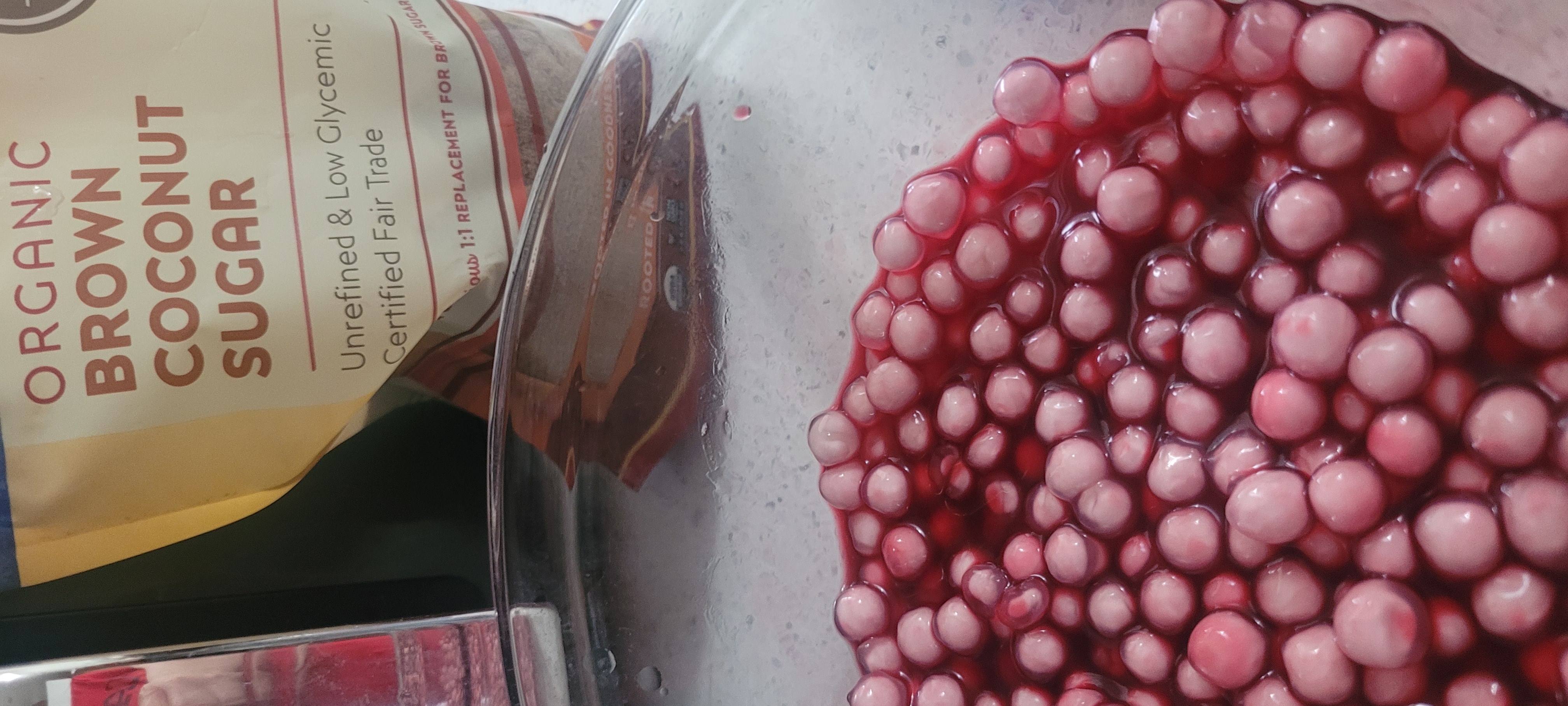 Bella Pink Pearls infusing in organic coconut sugar syrup