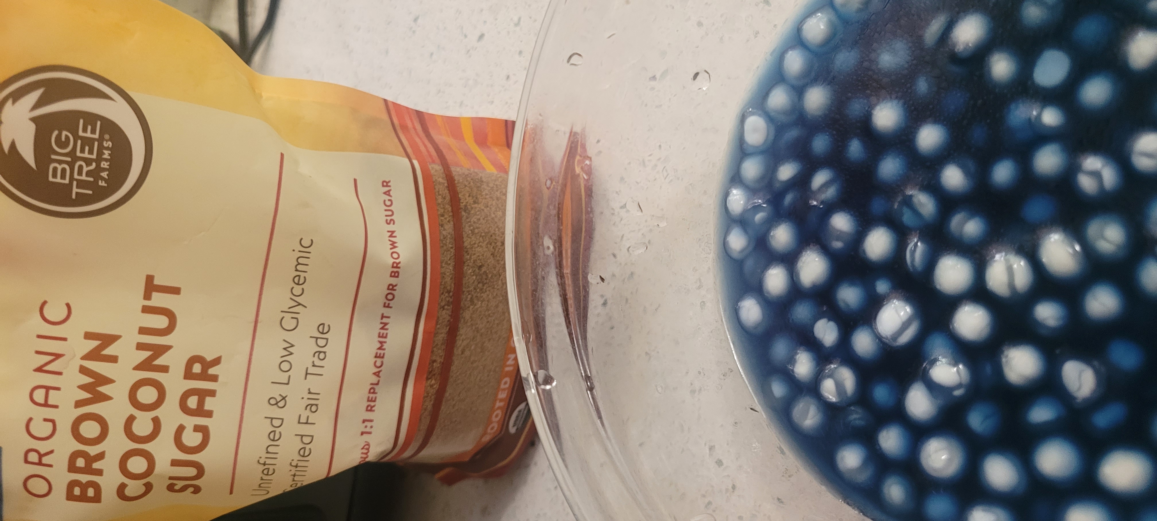 Cerulean Blue Pearls infusing in organic coconut sugar syrup